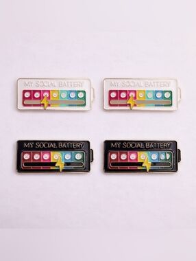 My Social Battery Enamel Pin Funny Introvert Mood Pin Set (Set of 4) BLK and WHT